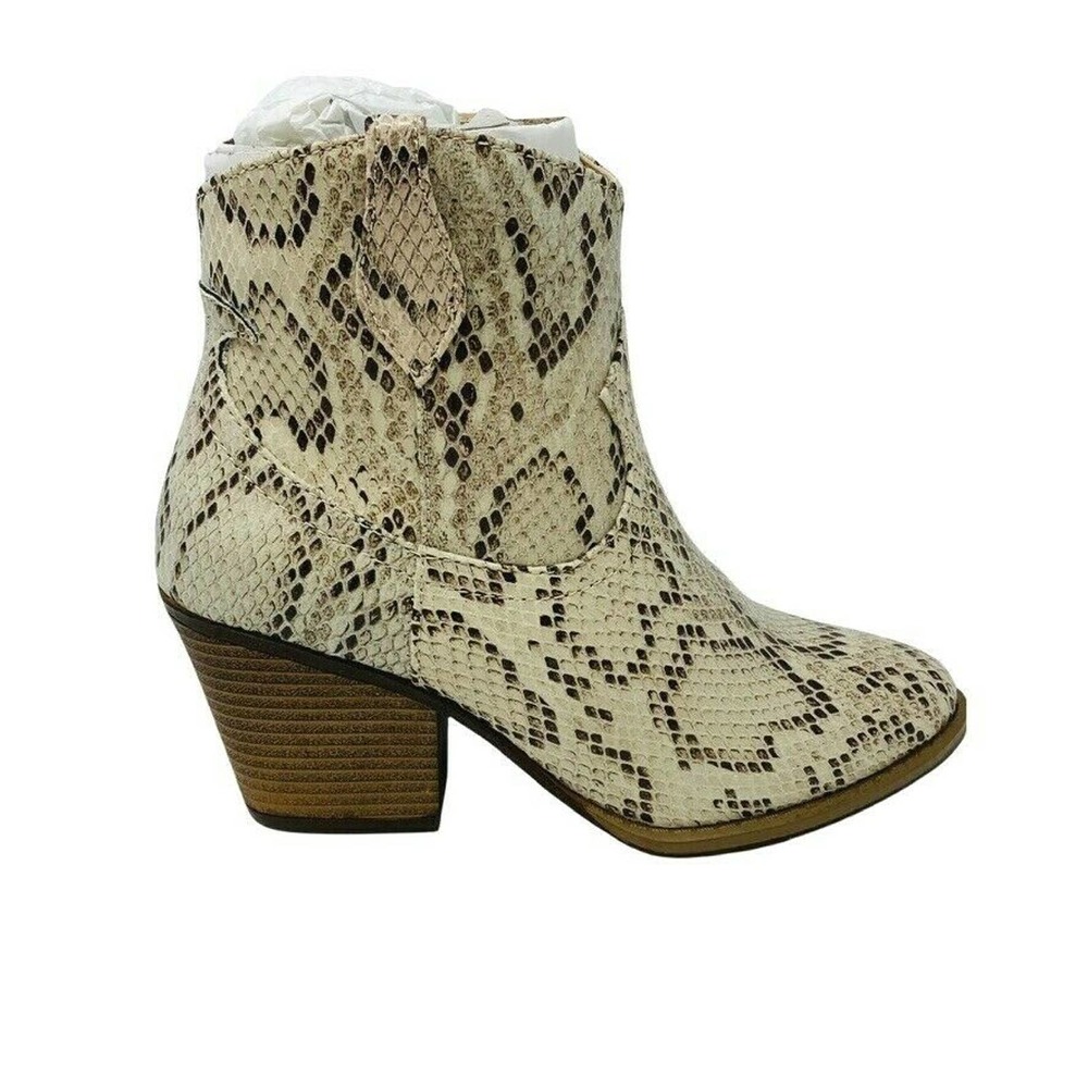 Sugar Womans 6m Tarah Ankle Booties Snakeskin Almond Toe Block Heel Zip New